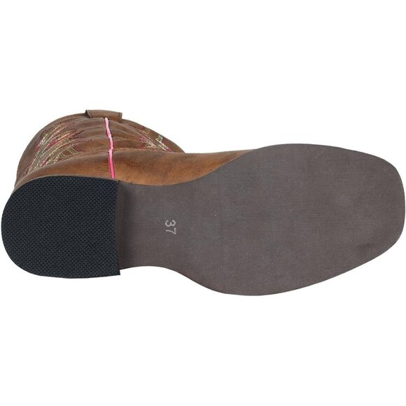 SheSole Women's Western Cowboy Boots Square Toe Mid Calf Cowgirl Boots Brown - Picture 9 of 9